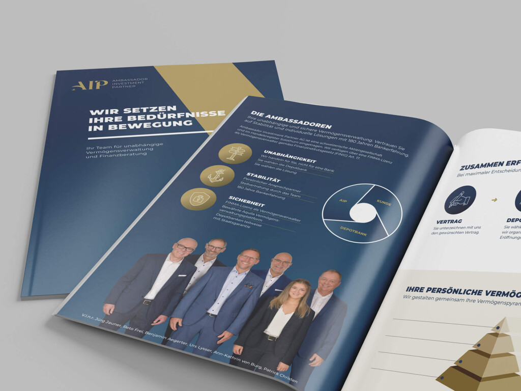 Ambassador Investment Partner – Markenstrategie, visuelle Identität, Website und Werbekampagnen Slider Brochure 01