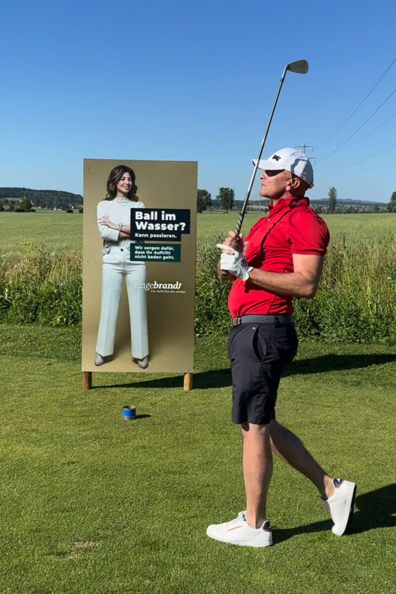 Wie man sichtbar wird, ohne aufdringlich zu sein. Werbekampagne für eingebrandt - die Branding Concierge in Solothurn. Golf Charity Turnier im Golfplatz Limpachtal organisiert durch den Kiwanis Club.